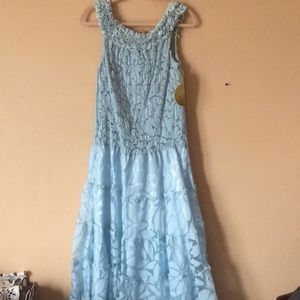 Full length baby blue party dress